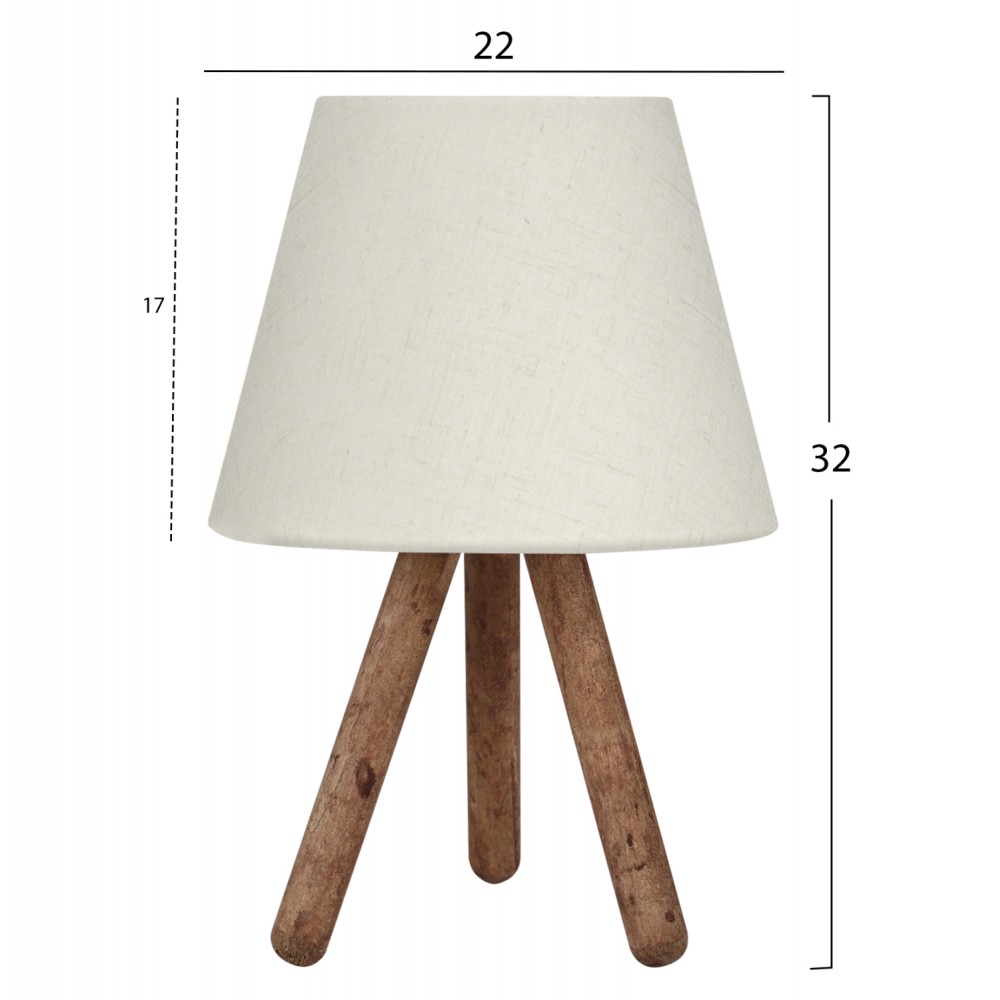 Φωτιστικό επιτραπέζιο από MDF/ύφασμα σε καρυδί/εκρού χρώμα Ε27 Φ22x32
