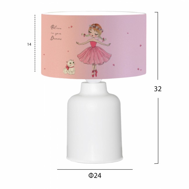 Επιτραπέζιο φωτιστικό "BALLERINA" από ύφασμα σε λευκό/ροζ χρώμα Φ24x32