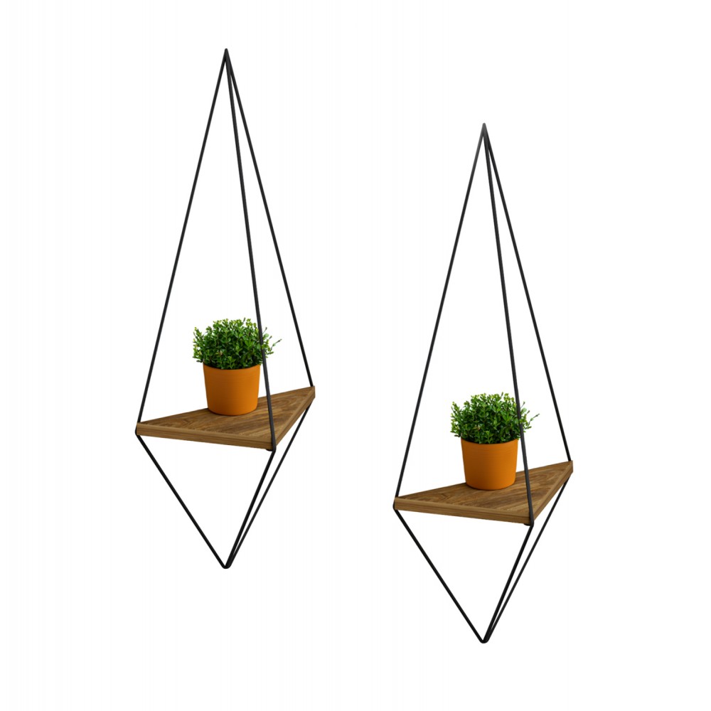 Ράφια τοίχου 2τμχ "CANNARD" από μέταλλο σε χρώμα φυσικό/μαύρο 23x15x60