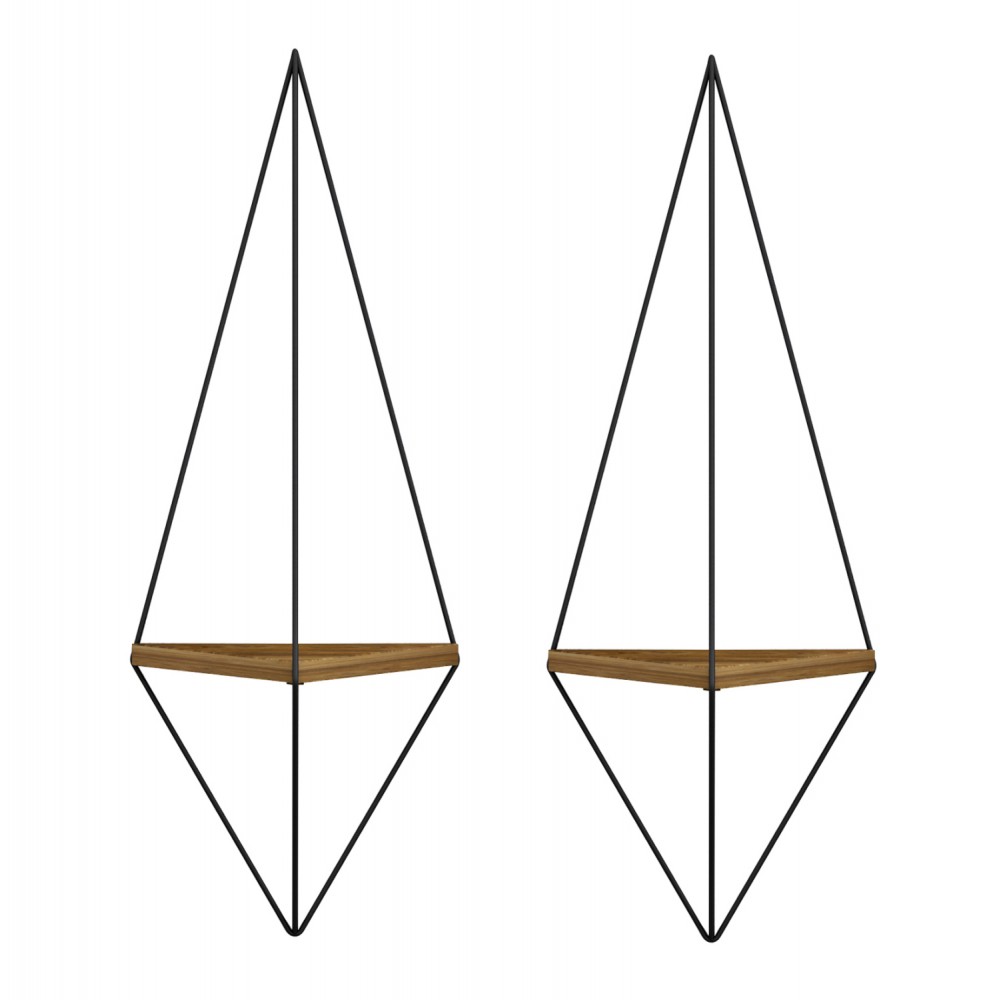 Ράφια τοίχου 2τμχ "CANNARD" από μέταλλο σε χρώμα φυσικό/μαύρο 23x15x60