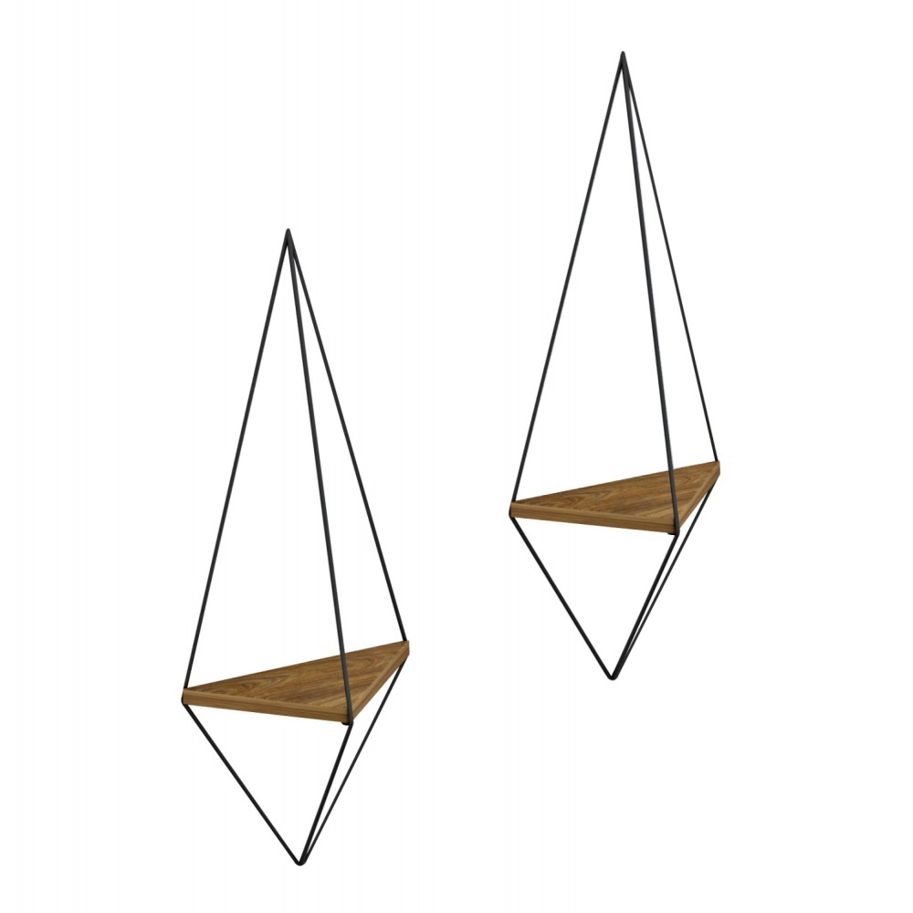 Ράφια τοίχου 2τμχ "CANNARD" από μέταλλο σε χρώμα φυσικό/μαύρο 23x15x60