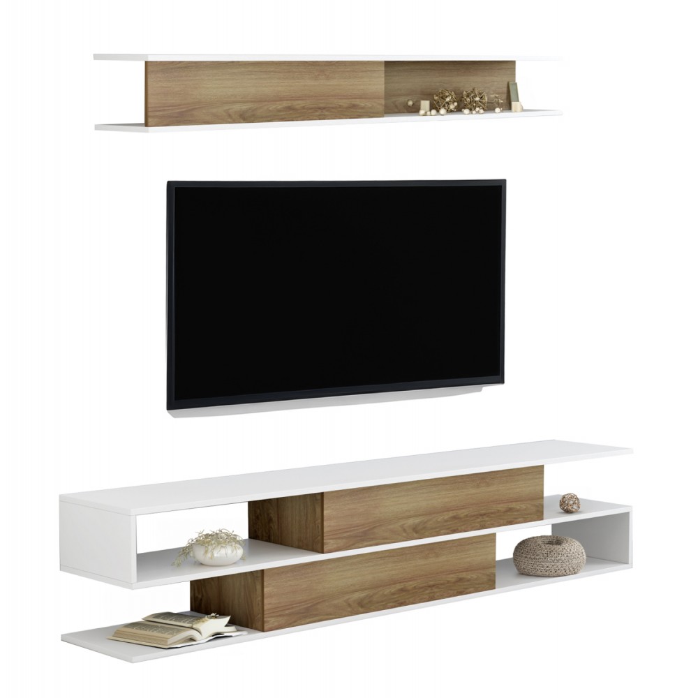 Σύνθεση τηλεόρασης "BIRGITTA" σε φυσικό/λευκό χρώμα 181x31,5x39,6