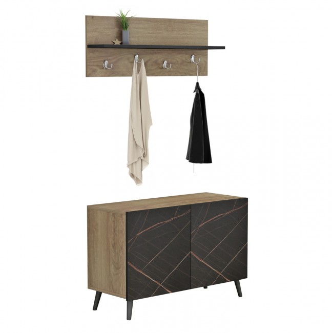 Έπιπλο εισόδου "DELPHINE" σε χρώμα φυσικό και μαύρο μαρμάρου 80x31,3x41,5