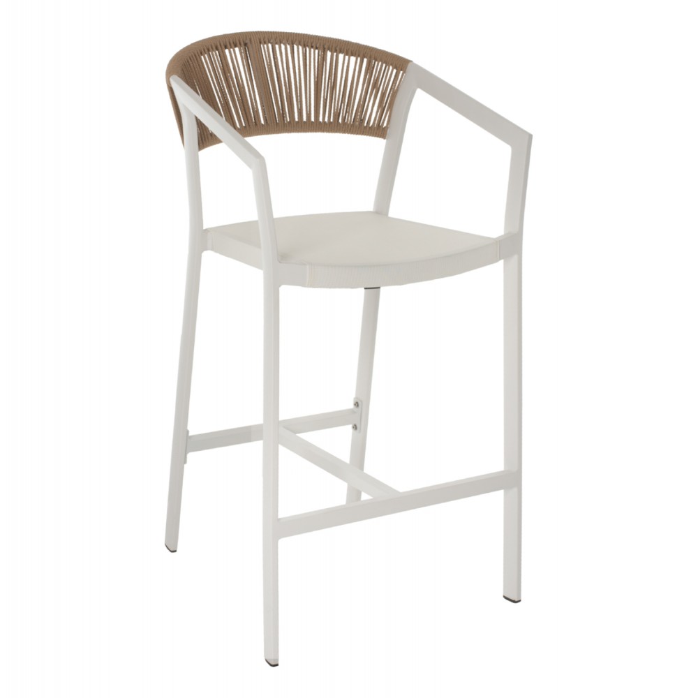 Σκαμπώ μπαρ εξωτερικού χώρου από αλουμίνιο/rattan σε λευκό/μπεζ χρώμα 56x58x105