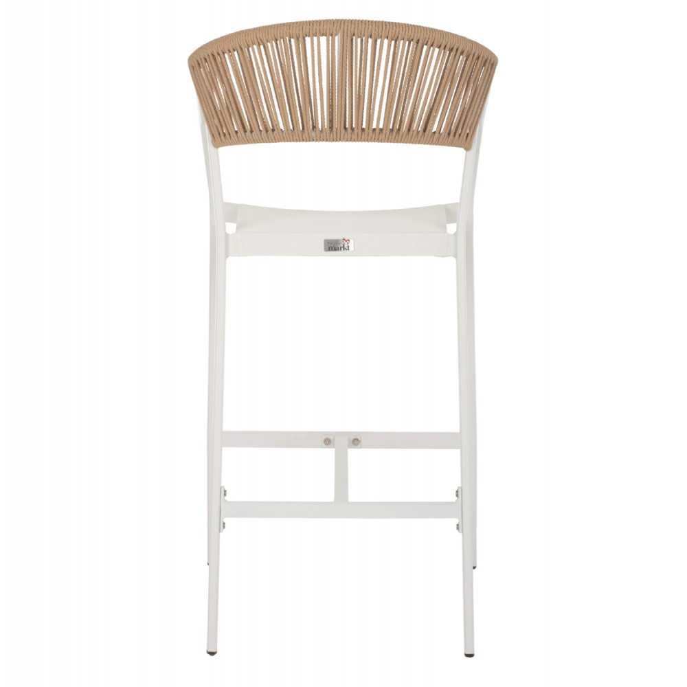 Σκαμπώ μπαρ εξωτερικού χώρου από αλουμίνιο/rattan σε λευκό/μπεζ χρώμα 56x58x105