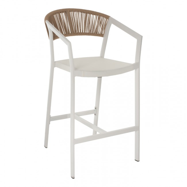Σκαμπώ μπαρ εξωτερικού χώρου από αλουμίνιο/rattan σε λευκό/μπεζ χρώμα 56x58x105