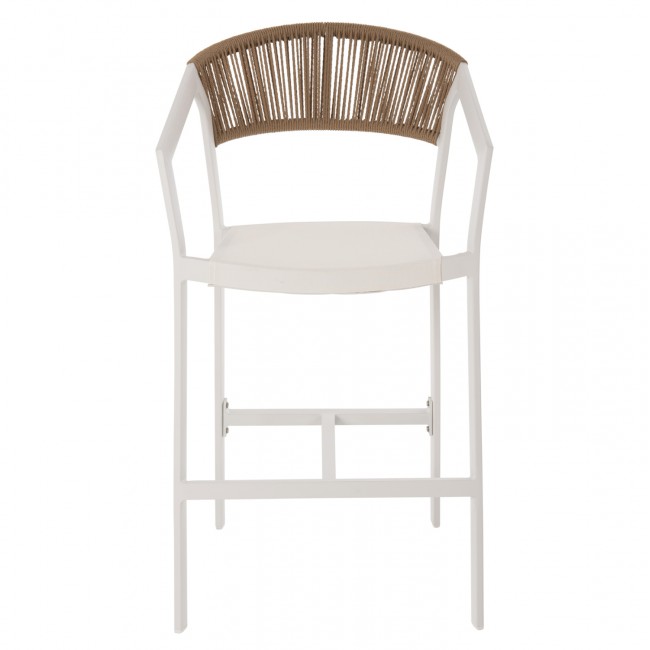 Σκαμπώ μπαρ εξωτερικού χώρου από αλουμίνιο/rattan σε λευκό/μπεζ χρώμα 57x57x99,5