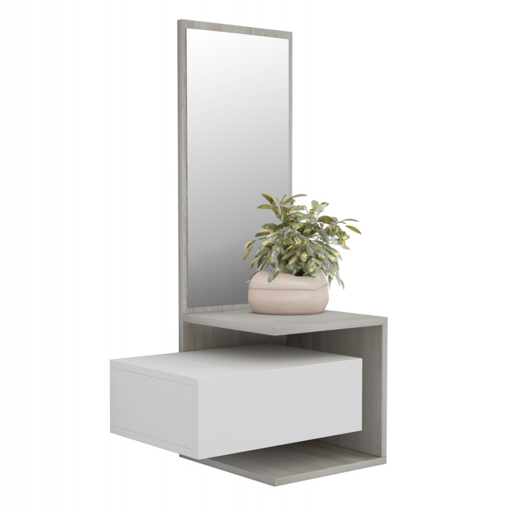 Έπιπλο εισόδου "MEARA" με καθρέπτη σε χρώμα σονόμα/λευκό 49,1x31,3x90