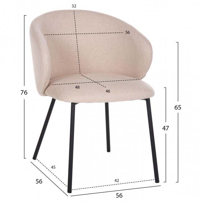 Καρέκλα "ISIAH" από μέταλλο/ύφασμα σε χρώμα μαύρο/μπέζ 56x56x76