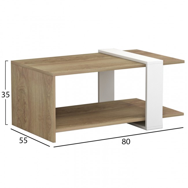 Τραπέζι σαλονιού "WILMA" σε χρώμα φυσικό/λευκό 80Χ50Χ35