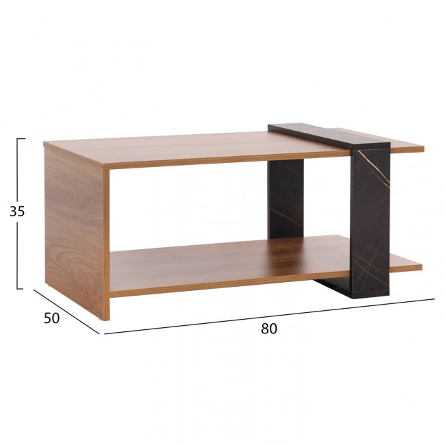 Τραπέζι σαλονιού "WILMA" σε χρώμα φυσικό/μαύρο μαρμάρου 80Χ50Χ35