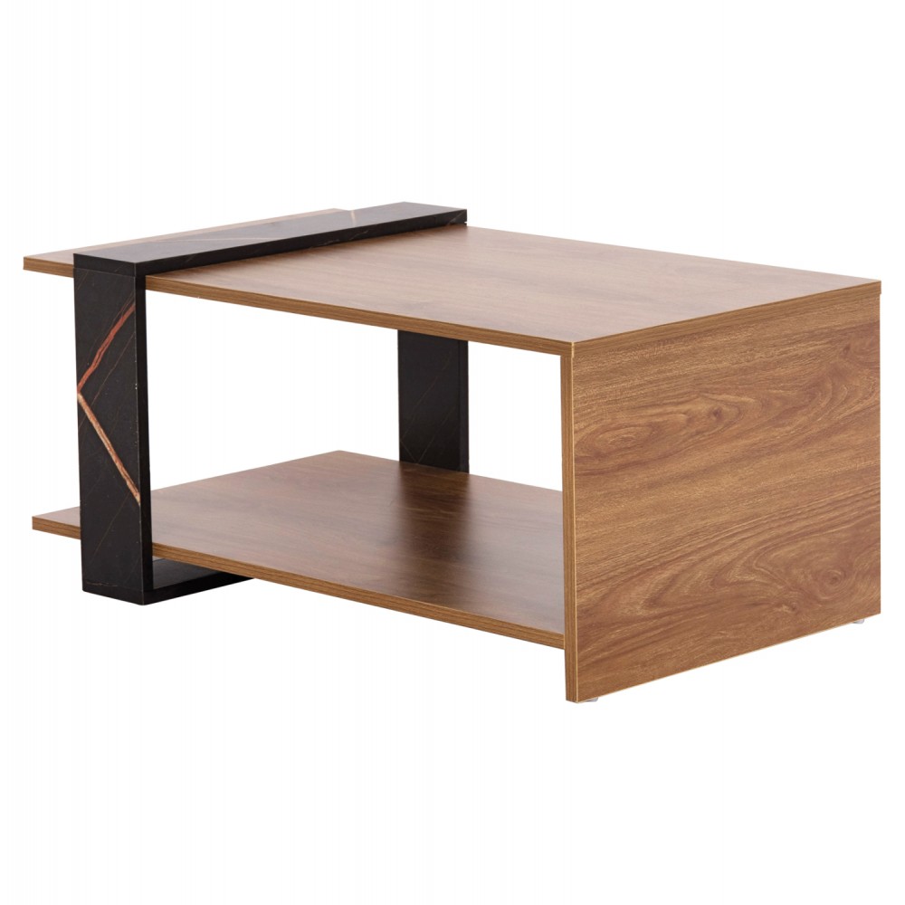 Τραπέζι σαλονιού "WILMA" σε χρώμα φυσικό/μαύρο μαρμάρου 80Χ50Χ35