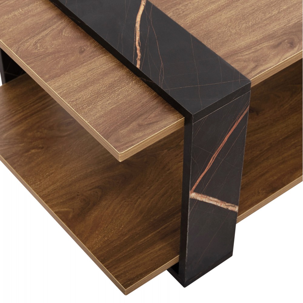 Τραπέζι σαλονιού "WILMA" σε χρώμα φυσικό/μαύρο μαρμάρου 80Χ50Χ35