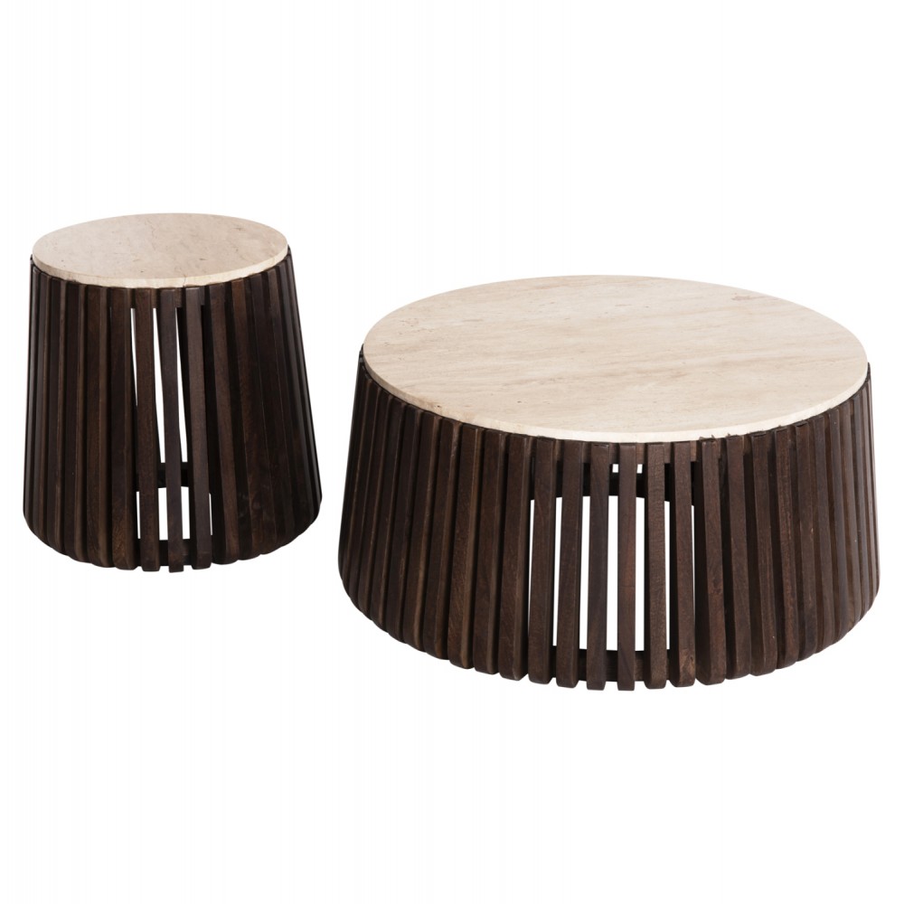 Σετ τραπέζια σαλονιού "KREST" από ξύλο σε χρώμα καφέ Φ90x40