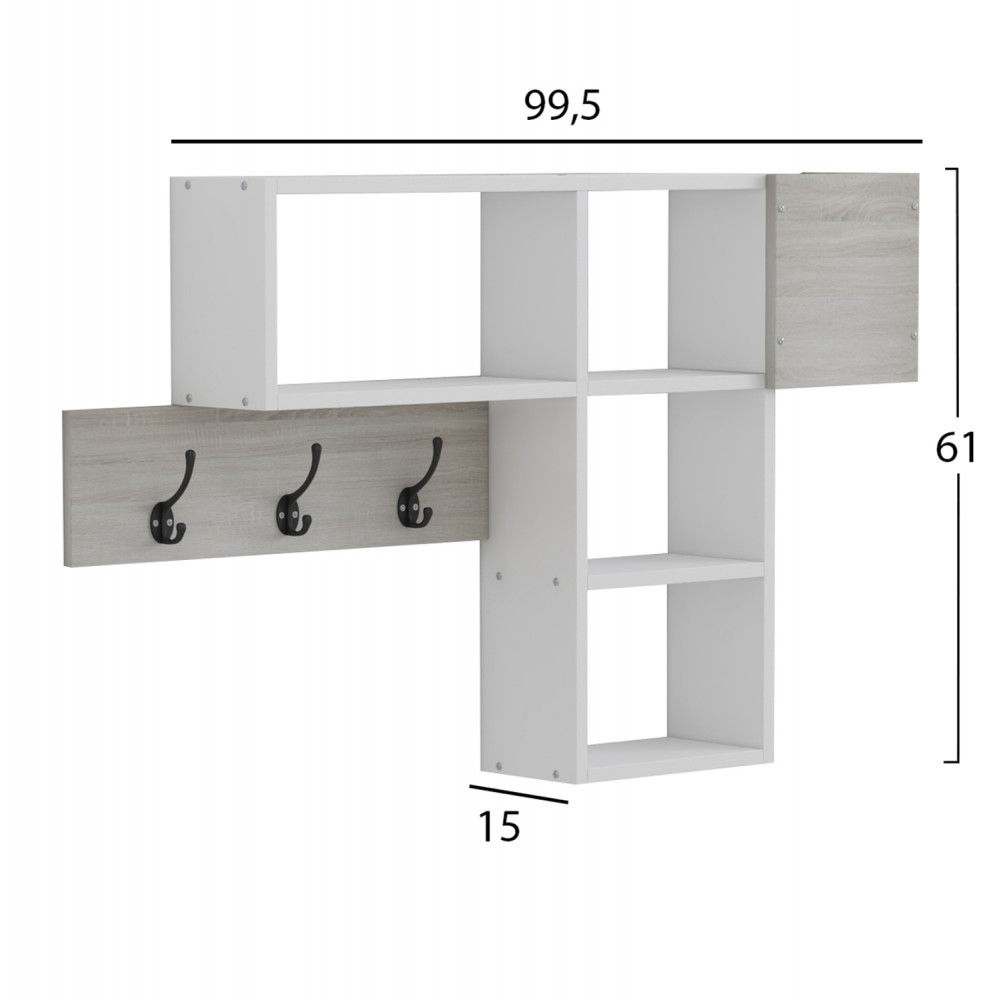 Κρεμάστρα εισόδου με ράφια "HARLAN" σε χρώμα σονόμα/λευκό 99,5x15x61