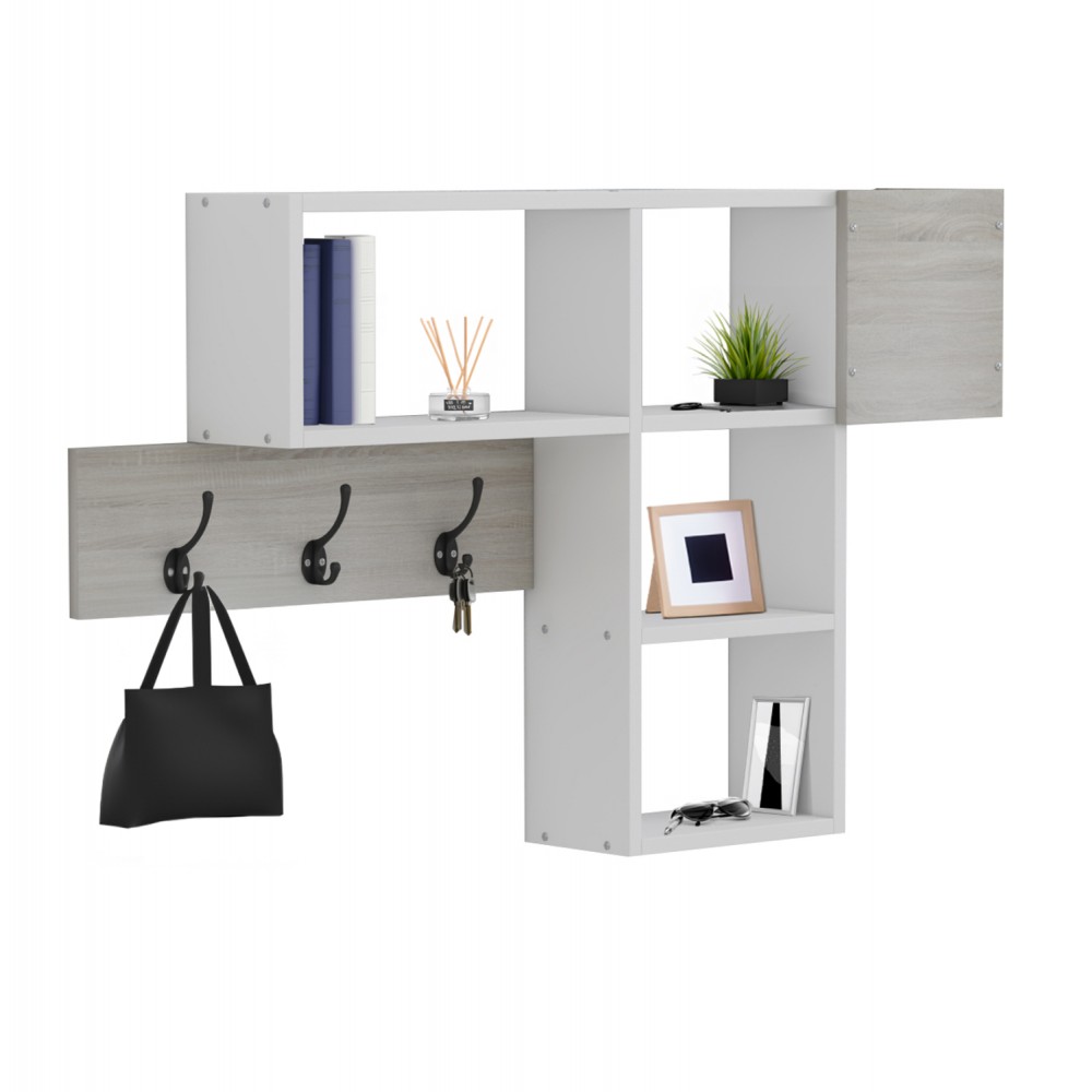 Κρεμάστρα εισόδου με ράφια "HARLAN" σε χρώμα σονόμα/λευκό 99,5x15x61