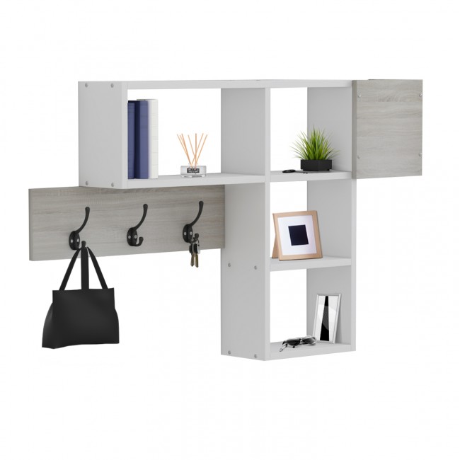 Κρεμάστρα εισόδου με ράφια "HARLAN" σε χρώμα σονόμα/λευκό 99,5x15x61