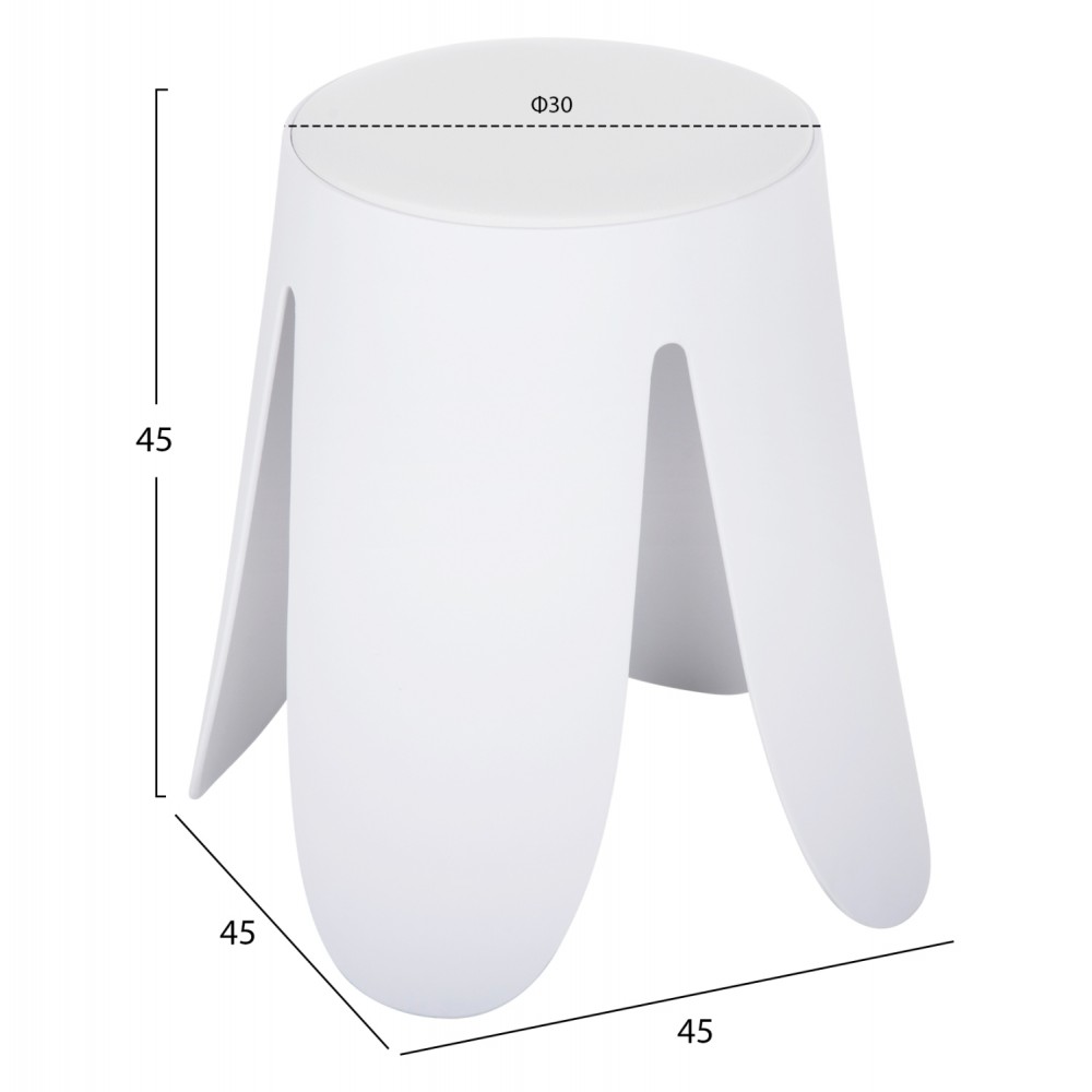 Σκαμπό "DENTY" από πολυπροπυλένιο σε χρώμα λευκό 45x45x45