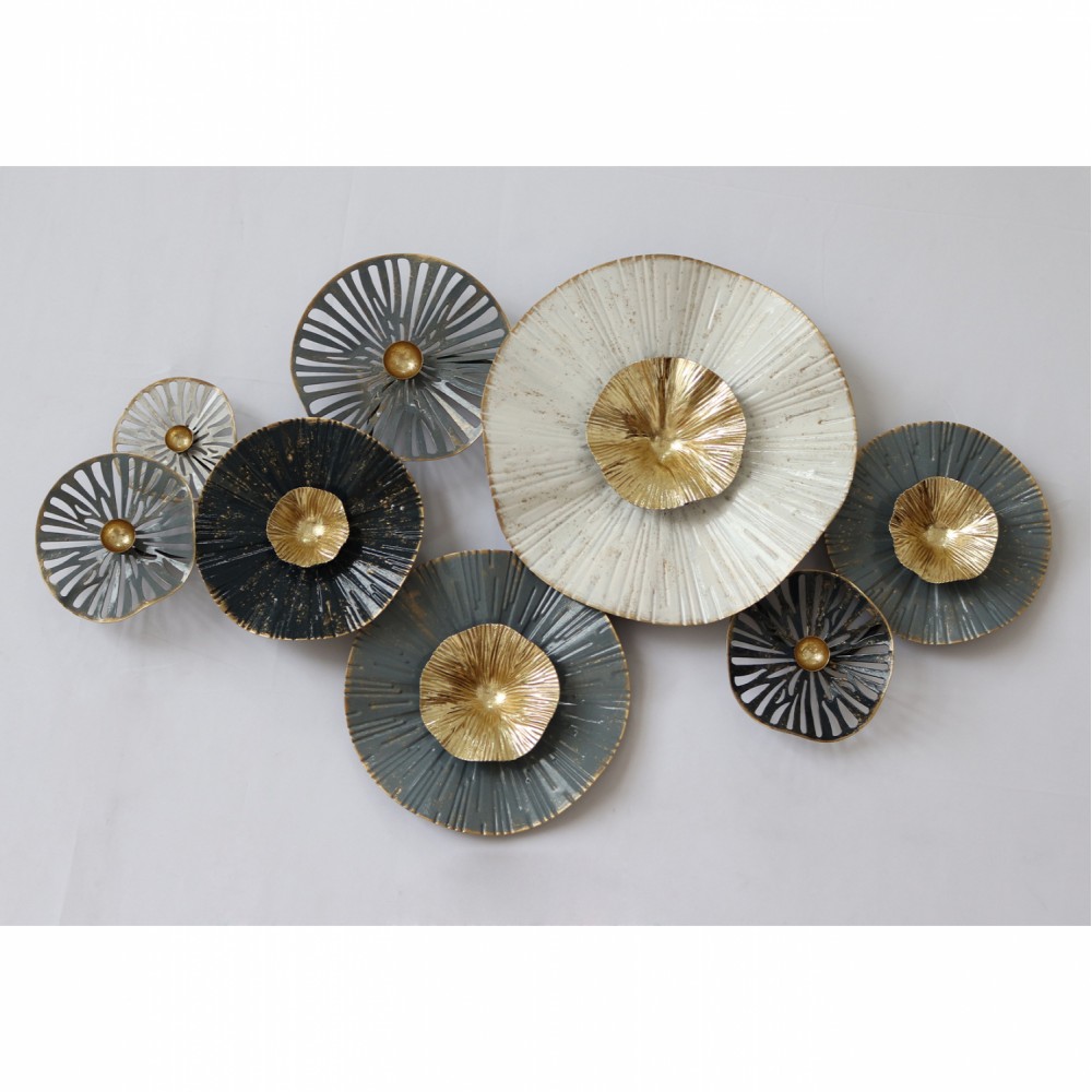 Διακοσμητικό τοίχου από μέταλλο σε χρώμα χρυσό/γκρι/εκρού 88x7x51