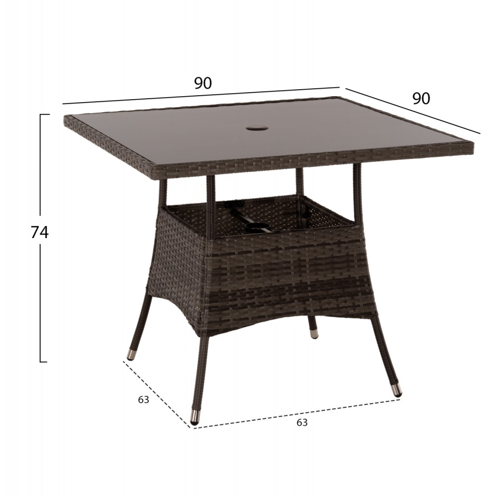 Σετ εξωτερικού χώρου 5τμχ από μέταλλο/ρατταν σε χρώμα καφέ 90x90x74