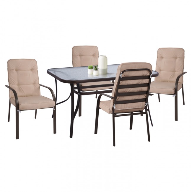 Σετ εξωτερικού χώρου 5τμχ από μέταλλο σε χρώμα καφέ/μπεζ 140x80x72