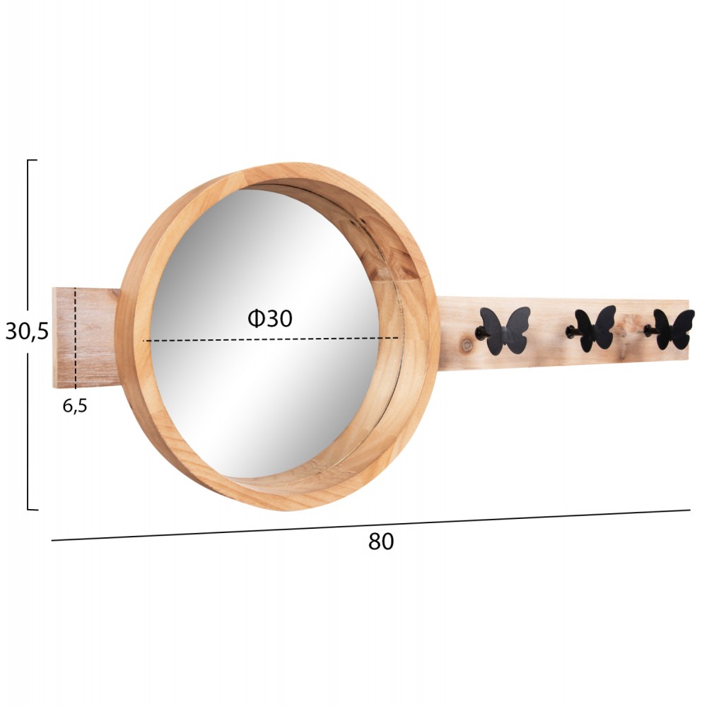 Καθρέπτης τοίχου "SCUTTLE" από ξύλο σε χρώμα φυσικό 80x6,5x30,5
