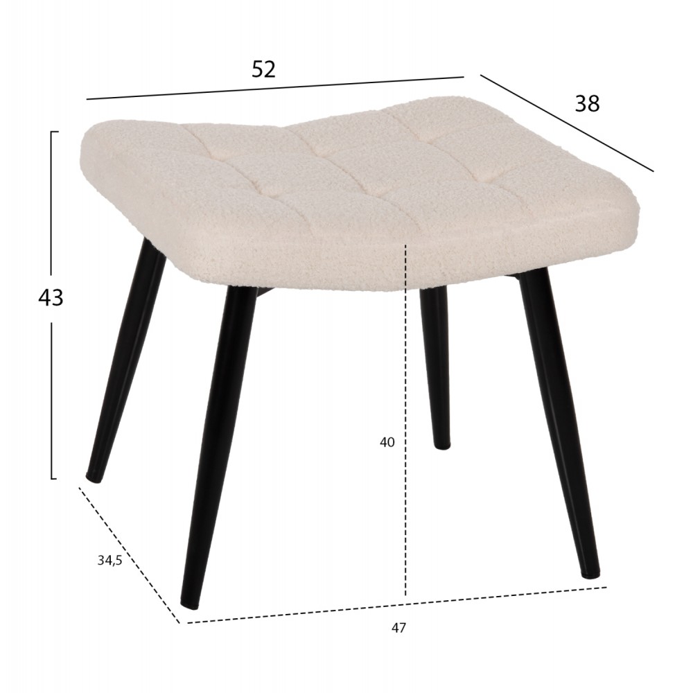 Πολυθρόνα με υποπόδιο "CRAWLEY" από ύφασμα σε χρώμα λευκό 70x74x105