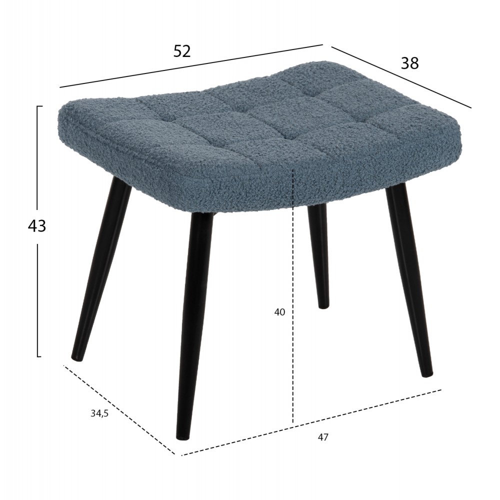 Πολυθρόνα με υποπόδιο "CRAWLEY" από ύφασμα σε χρώμα μπλέ 70x74x105