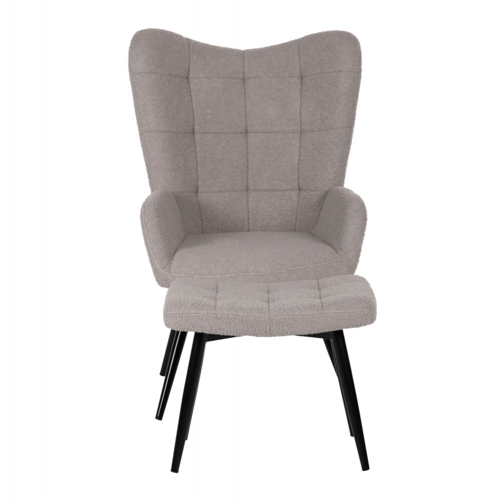 Πολυθρόνα με υποπόδιο "CRAWLEY" από ύφασμα σε χρώμα γκρι 70x74x105