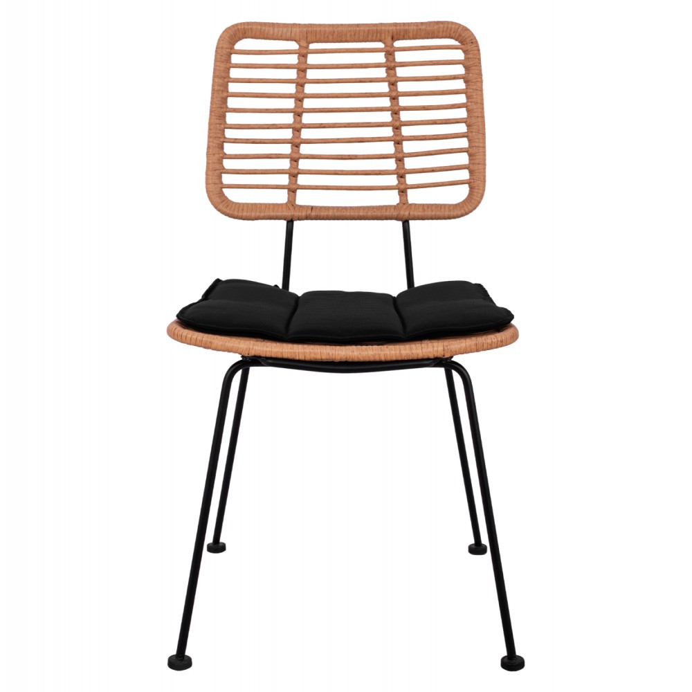 Καρέκλα "ALLEGRA" από μέταλλο/wicker σε μαύρο/μπεζ χρώμα 46x56x87