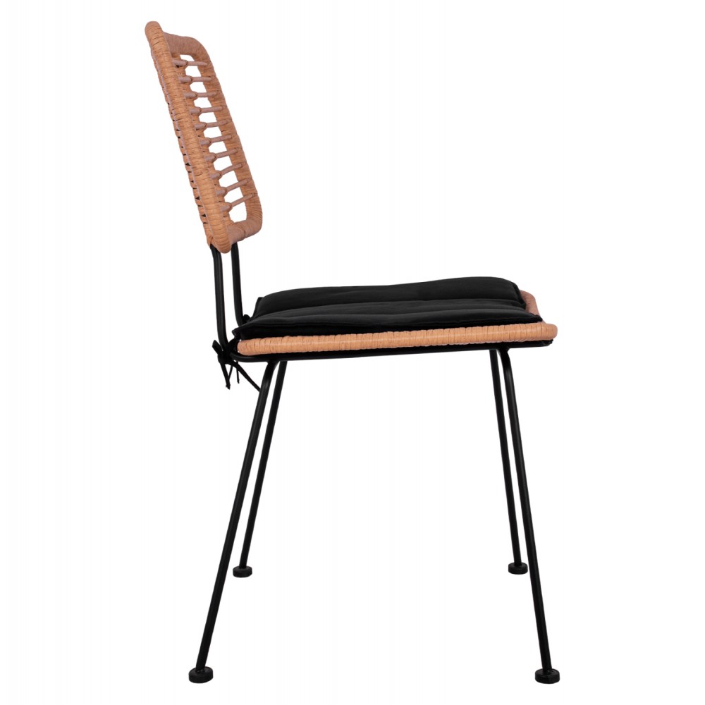 Καρέκλα "ALLEGRA" από μέταλλο/wicker σε μαύρο/μπεζ χρώμα 46x56x87