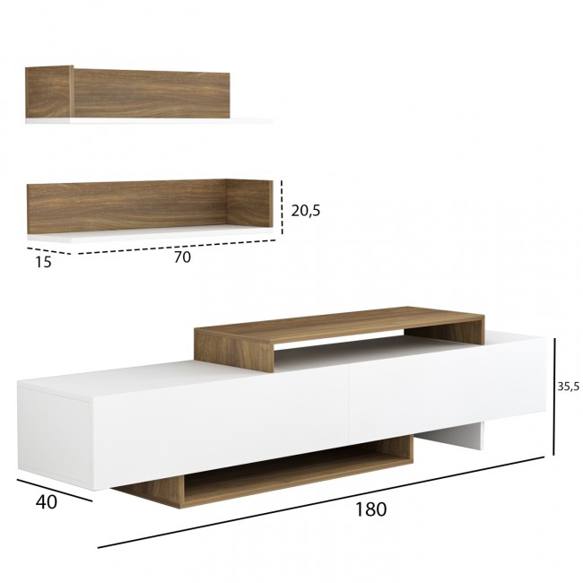 Σύνθεση τηλεόρασης "EDUARDO" σε φυσικό/λευκό χρώμα 180x29,5x45