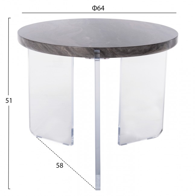Τραπέζι σαλονιού "ACRYCON" σε χρώμα διάφανο/γκρι Φ64x51