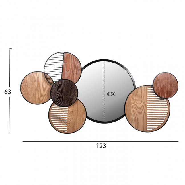 Καθρέπτης τοίχου "DAVION" από μέταλλο/mdf σε χρώμα μαύρο/καφέ 123x5x63