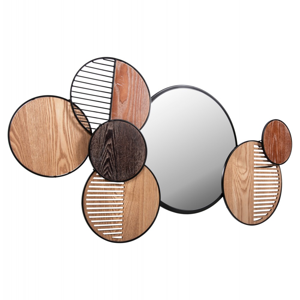 Καθρέπτης τοίχου "DAVION" από μέταλλο/mdf σε χρώμα μαύρο/καφέ 123x5x63