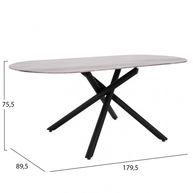 Τραπέζι τραπεζαρίας "PRENTIS" από μέταλλο/κεραμικό σε χρώμα μαύρο 180x90x76