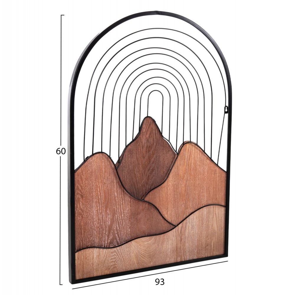 Διακοσμητικό τοίχου από μέταλλο/ξύλο σε μαύρο/φυσικό χρώμα 60x3,5x93