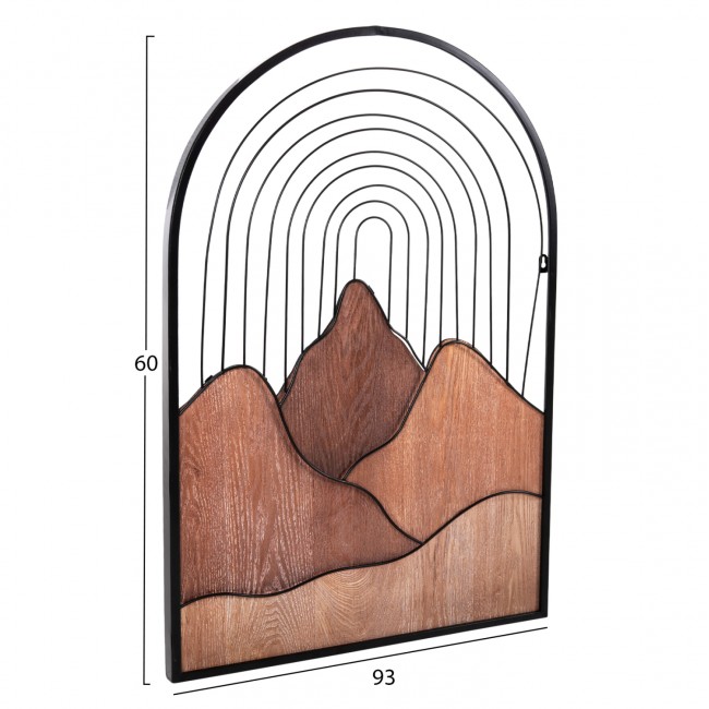 Διακοσμητικό τοίχου από μέταλλο/ξύλο σε μαύρο/φυσικό χρώμα 60x3,5x93