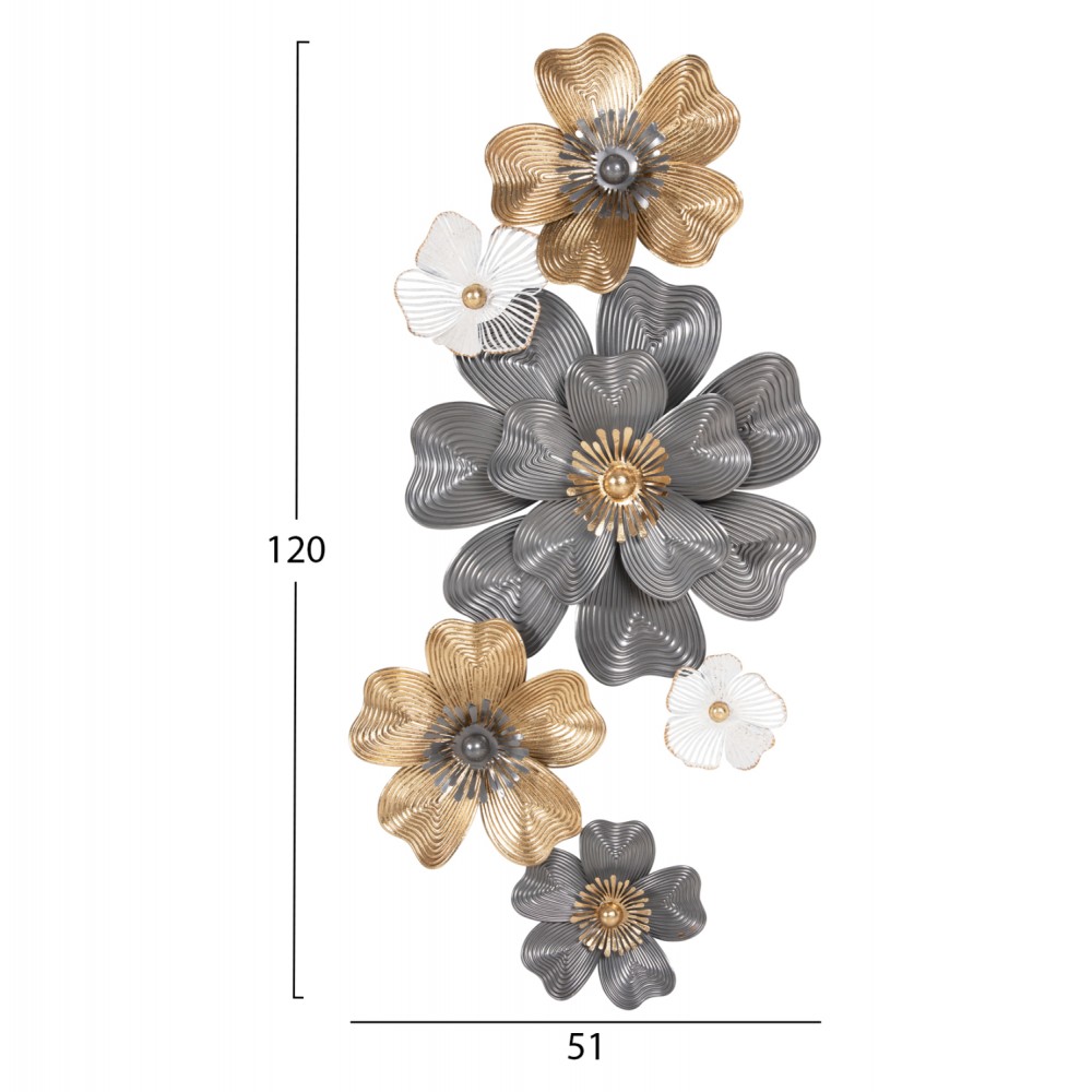 Διακοσμητικό τοίχου από μέταλλο σε χρώμα λευκό/γκρι/χρυσό 51x7,5x120
