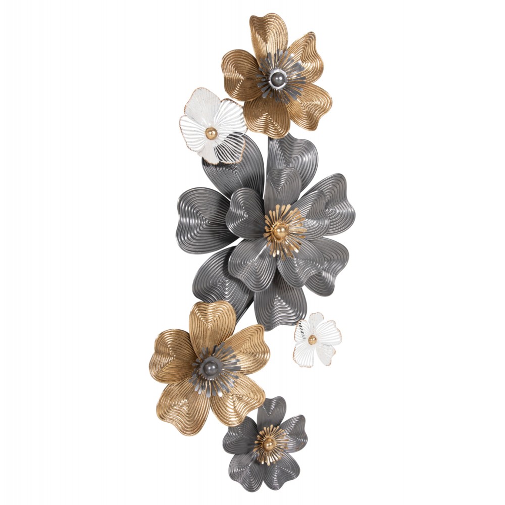 Διακοσμητικό τοίχου από μέταλλο σε χρώμα λευκό/γκρι/χρυσό 51x7,5x120