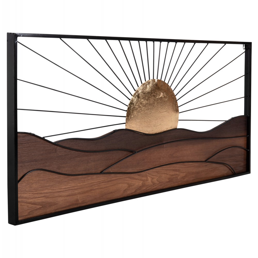 Διακοσμητικό τοίχου από μέταλλο/ξύλο σε μαύρο/καφέ/χρυσό χρώμα 117x3x50