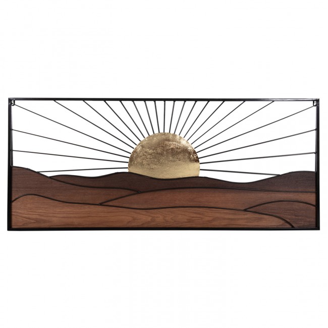 Διακοσμητικό τοίχου από μέταλλο/ξύλο σε μαύρο/καφέ/χρυσό χρώμα 117x3x50