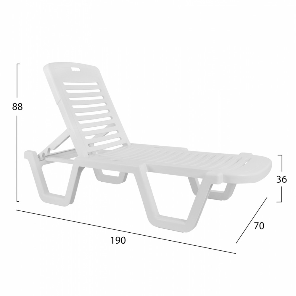 Ξαπλώστρα "RELAX" από πλαστικό σε λευκό χρώμα 70x190x36