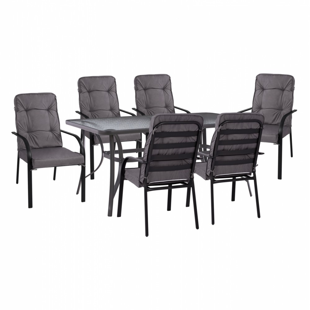 Σετ εξωτερικού χώρου 7τμχ από μέταλλο/γυαλί σε γκρι χρώμα 150x90x75