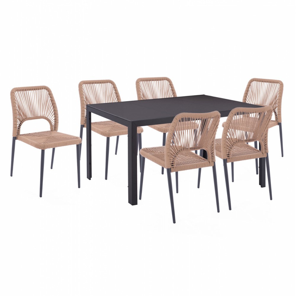 Σετ εξωτερικού χώρου 7τμχ από μέταλλο/σχοινί σε γκρι/μπεζ χρώμα 150x90x75