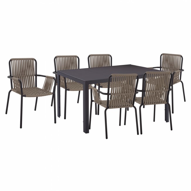 Σετ εξωτερικού χώρου 7τμχ από μέταλλο/σχοινί σε ανθρακί/καπουτσίνο χρώμα 150x90x75