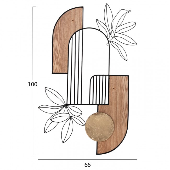 Διακοσμητικό τοίχου από μέταλλο/ξύλο σε χρώμα μαύρο/φυσικό 66x100