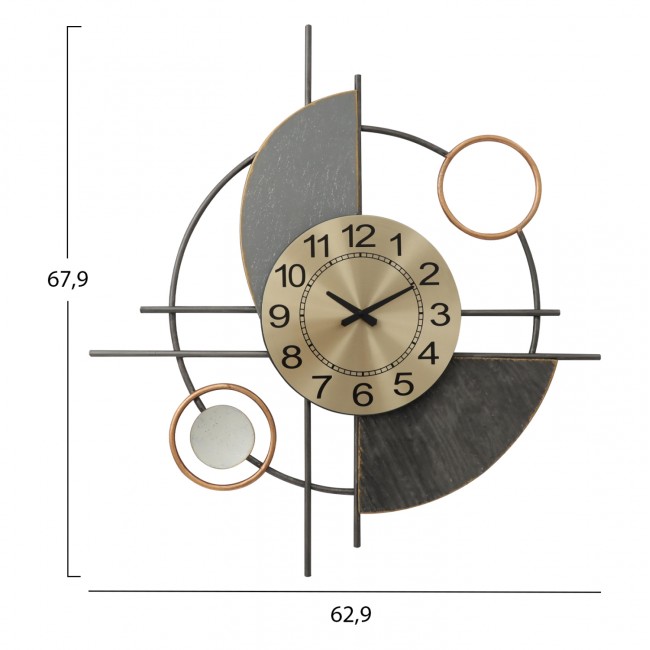 Ρολόι τοίχου από μέταλλο σε χρώμα γκρι/χρυσό 62.9x67.9x5.1