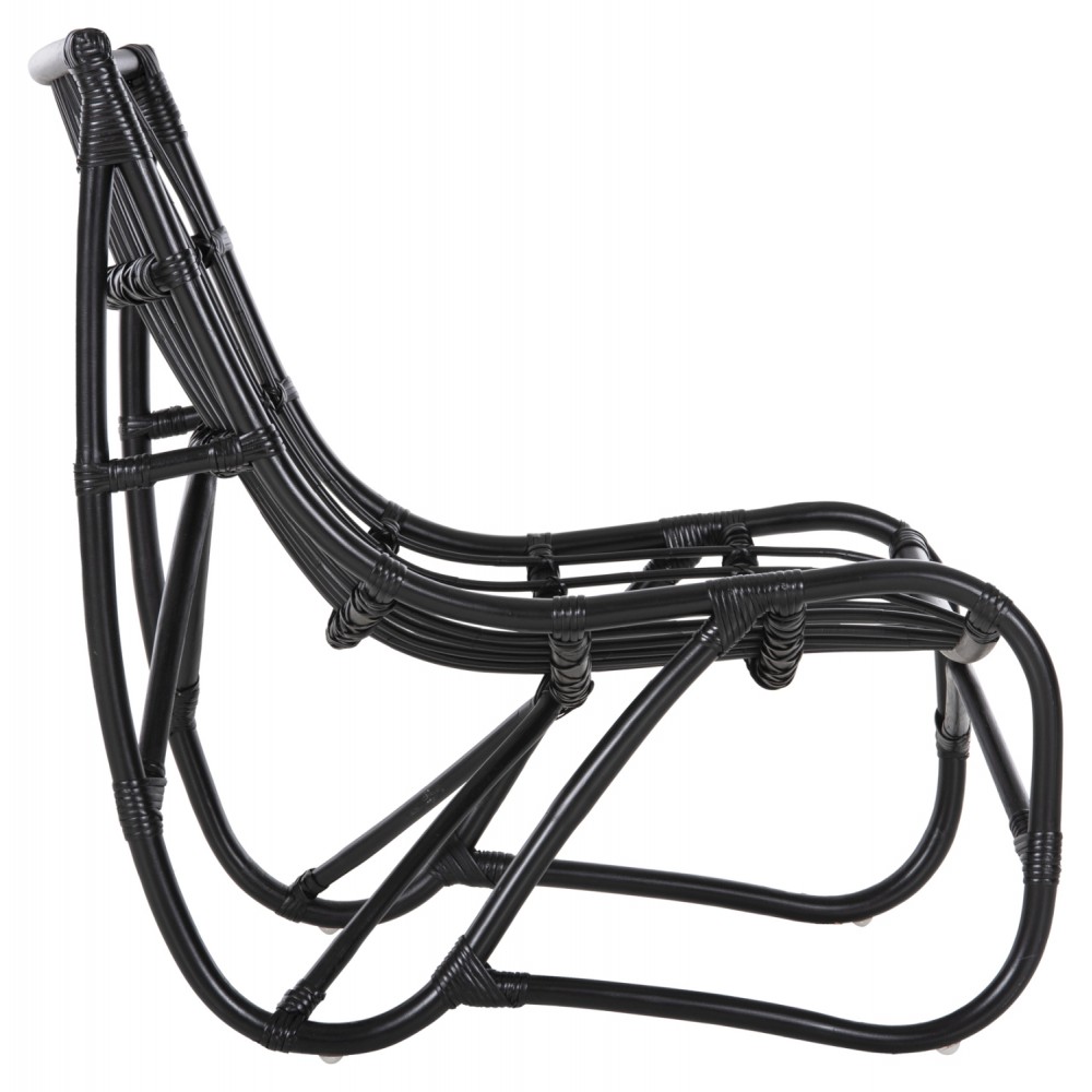 Πολυθρόνα "GRINN" από ξύλο/ραττάν σε μαύρο χρώμα 56,5x73,5x79,5