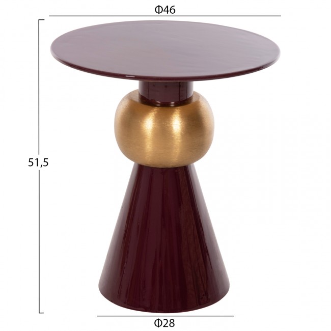 Τραπέζι βοηθητικό "PATNA" από μέταλλο σε χρώμα μπορντό/χρυσό Φ46x51,5